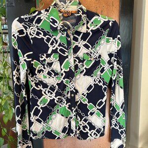 Tory Burch Chain Print Silk Blouse sz M